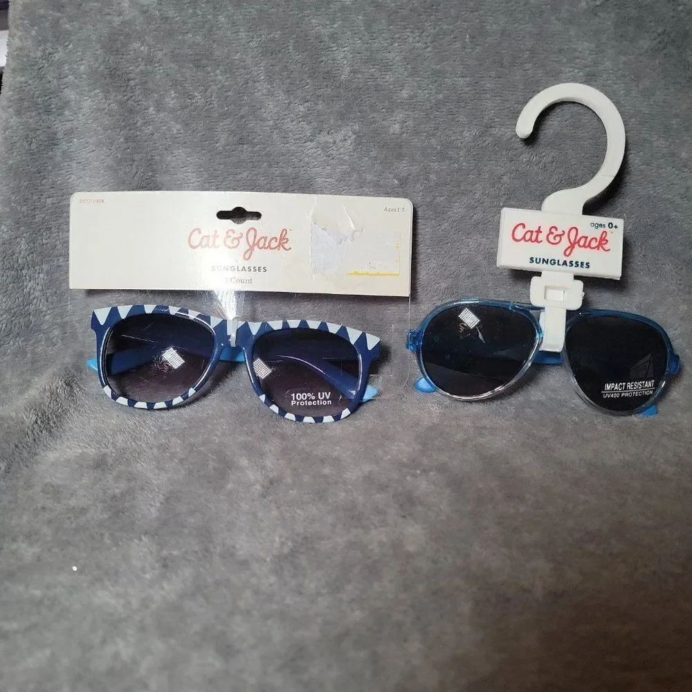 Cat & Jack Kids Black Blue Geometric 100% UV Protection Square Sunglasses Set